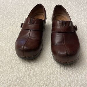 Dansko Brown Soltice Leather Button Strap Professional Clogs